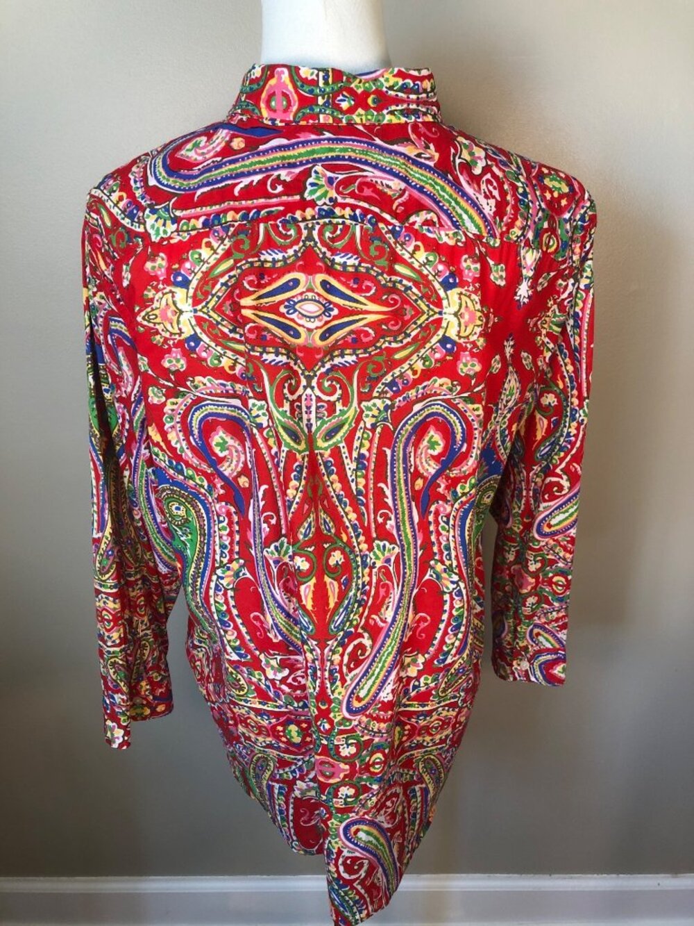 Vintage Lauren Ralph Lauren Featherweight Red Paisley Button Down Shirt Size XL - Picture 3 of 9